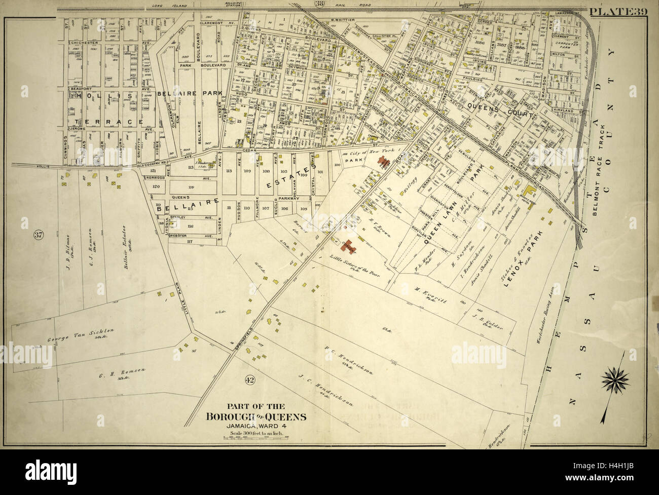 Plate 39: Bounded by Chichester Ave., Claremont Ave., Queens Blvd., Hempstead and Jamaica Plank Rd., W. Whittier St. Stock Photo