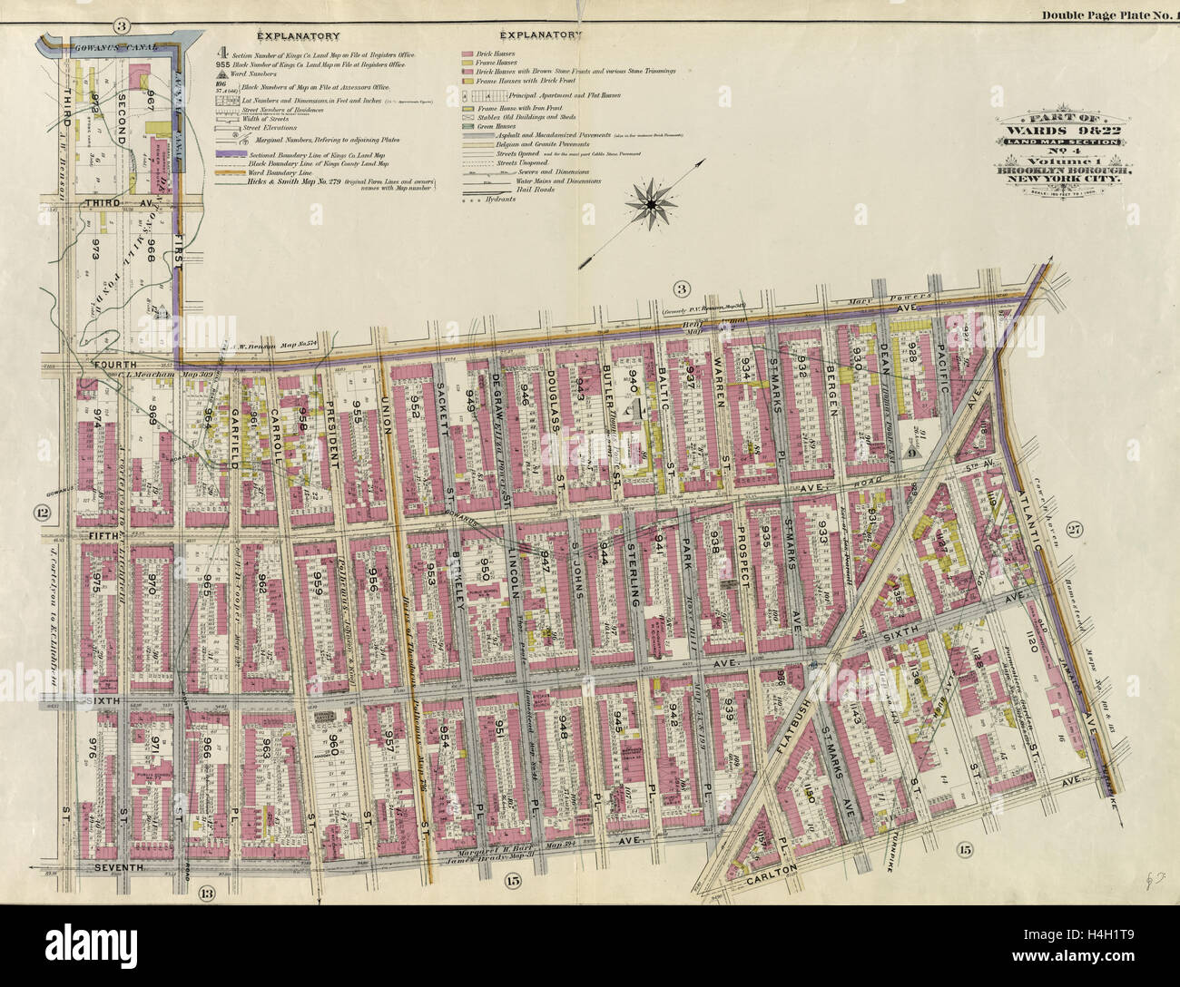 Part of Wards 9, 22 . Land Map Section, No. 4 , Volume 1, Brooklyn Borough, New York City Stock