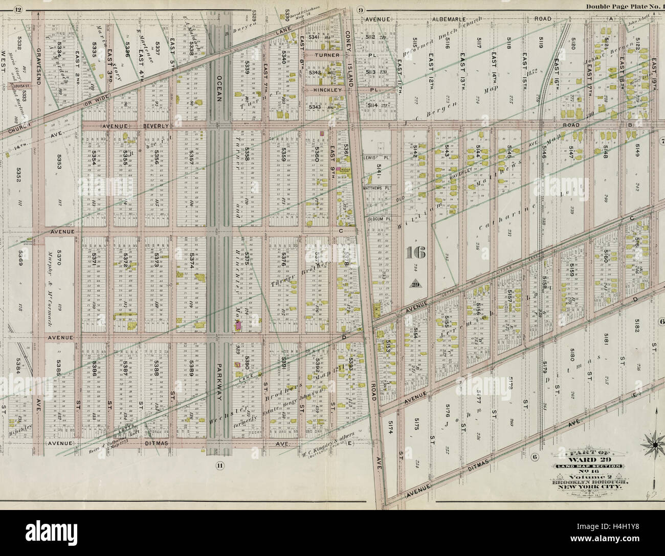 Part of Ward 29. Land Map Section, No. 16. Volume 2, Brooklyn Borough, New York City. Stock Photo