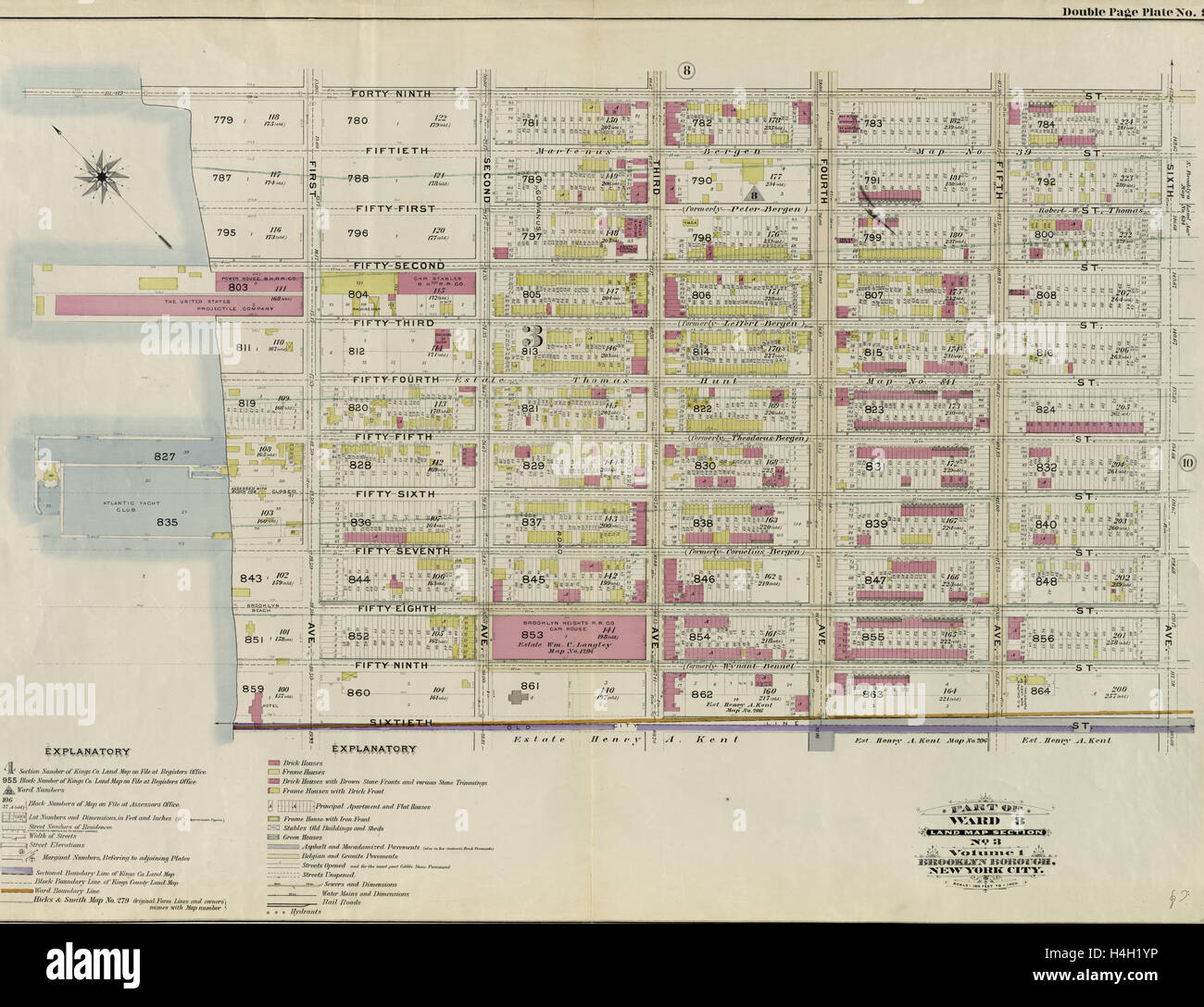 Part of Ward 8. Land Map Section, No. 3, Volume 1, Brooklyn Borough, New York City. Stock Photo