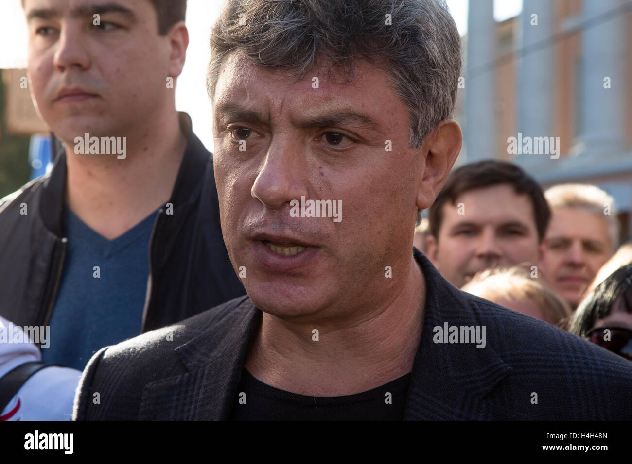 Russian opposition leader Boris Nemtsov during opposition march on central Moscow, Russia Stock Photo