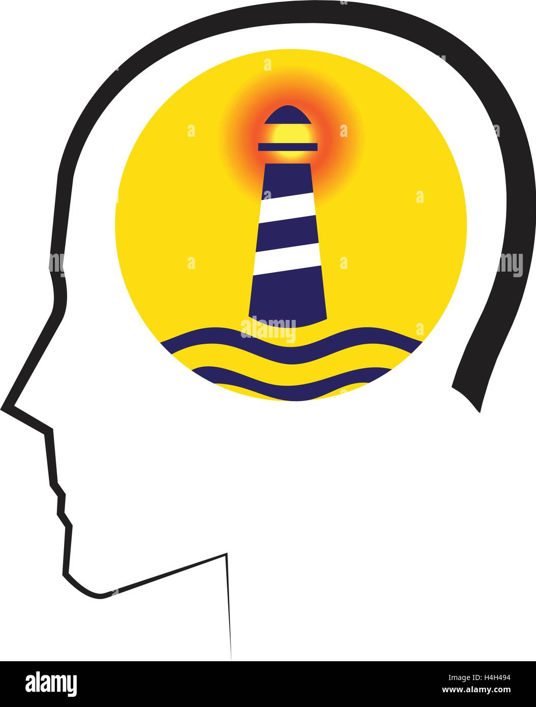 Mental Concept with Lighthouse Design. AI 10 supported. Stock Vector
