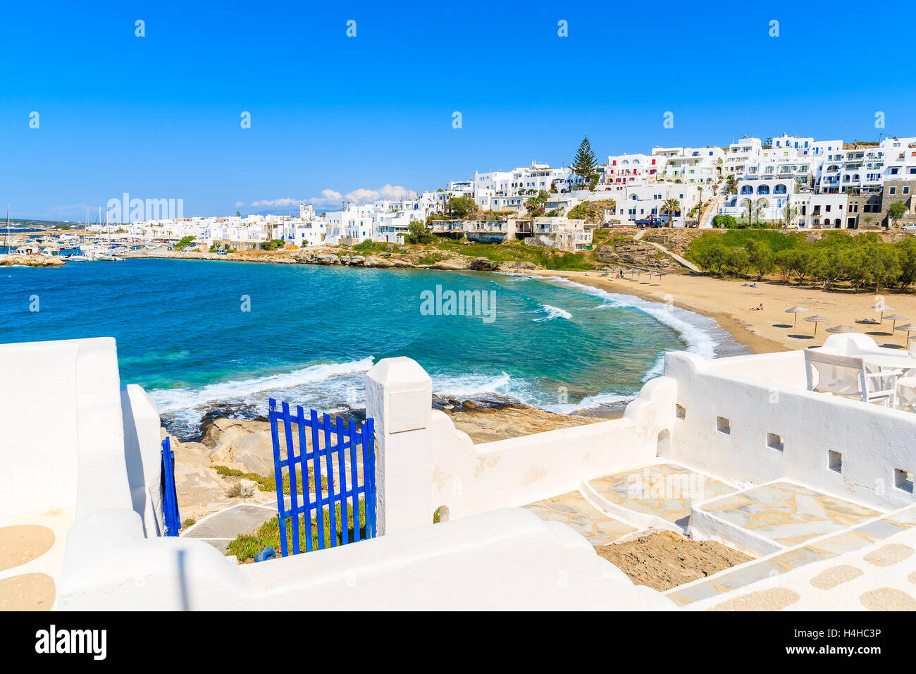 Coastal path to Piperi beach in Naossa village, Paros island, Cyclades, Greece Stock Photo