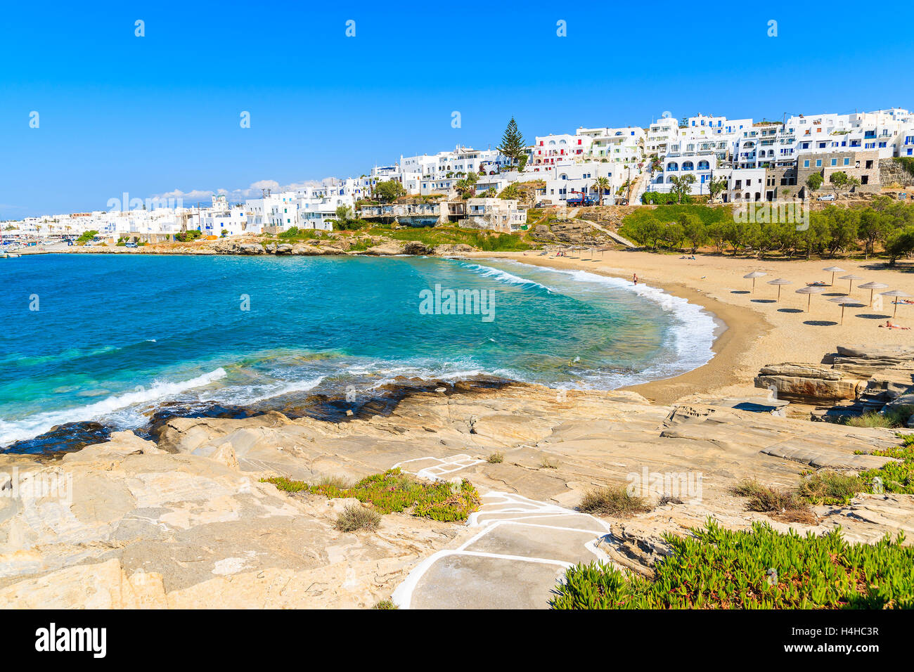 Path to Piperi beach in Naossa village, Paros island, Cyclades, Greece Stock Photo