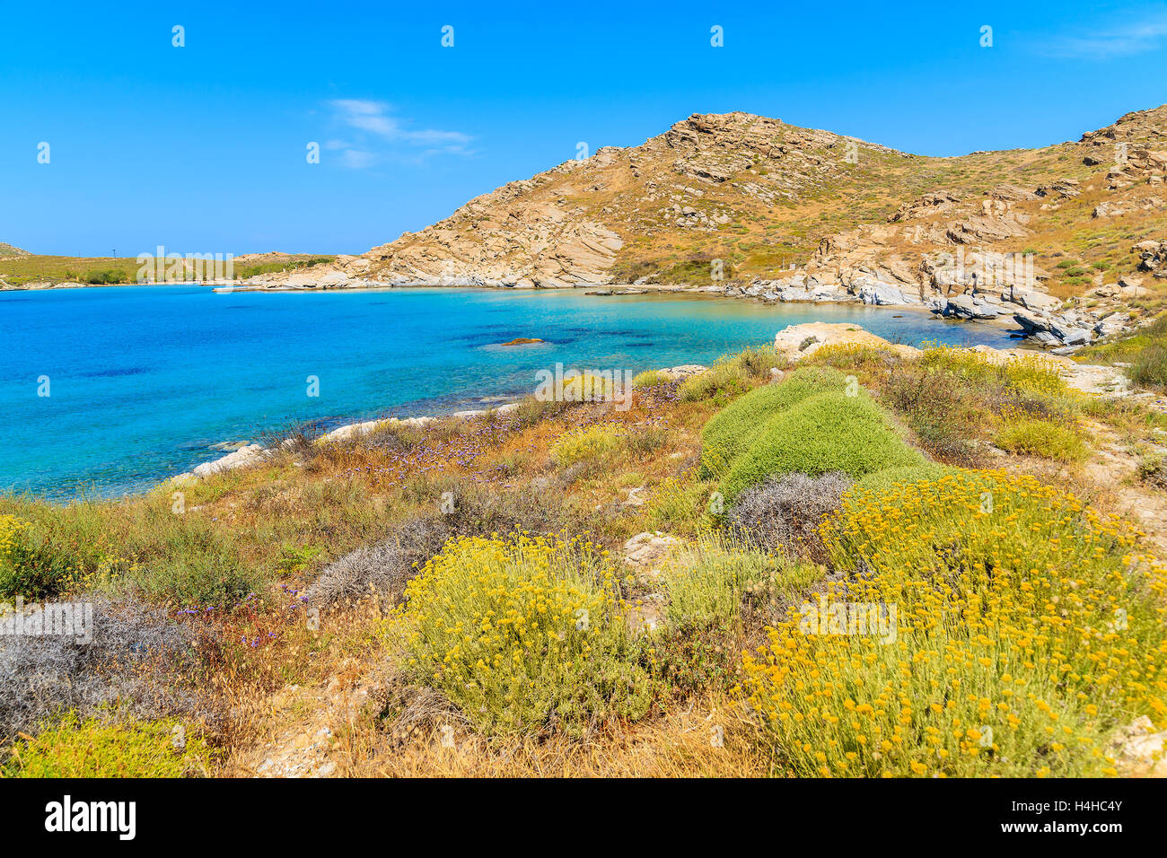 A view of beautiful Monastiri bay with turquoise sea water, Paros island, Greece Stock Photo