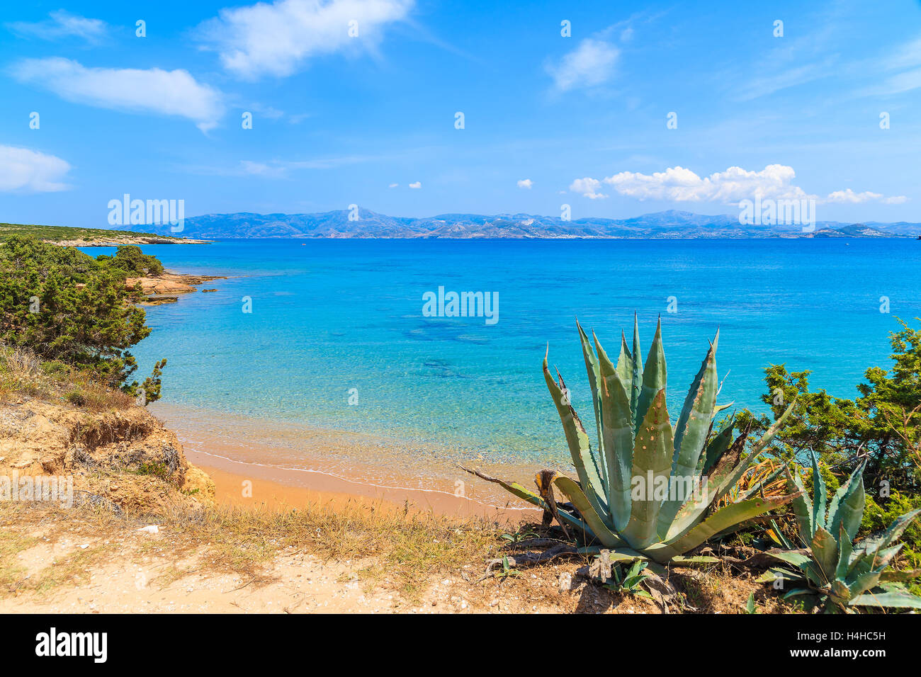 A view of beautiful beach near Santa Maria village, Paros island, Greece Stock Photo
