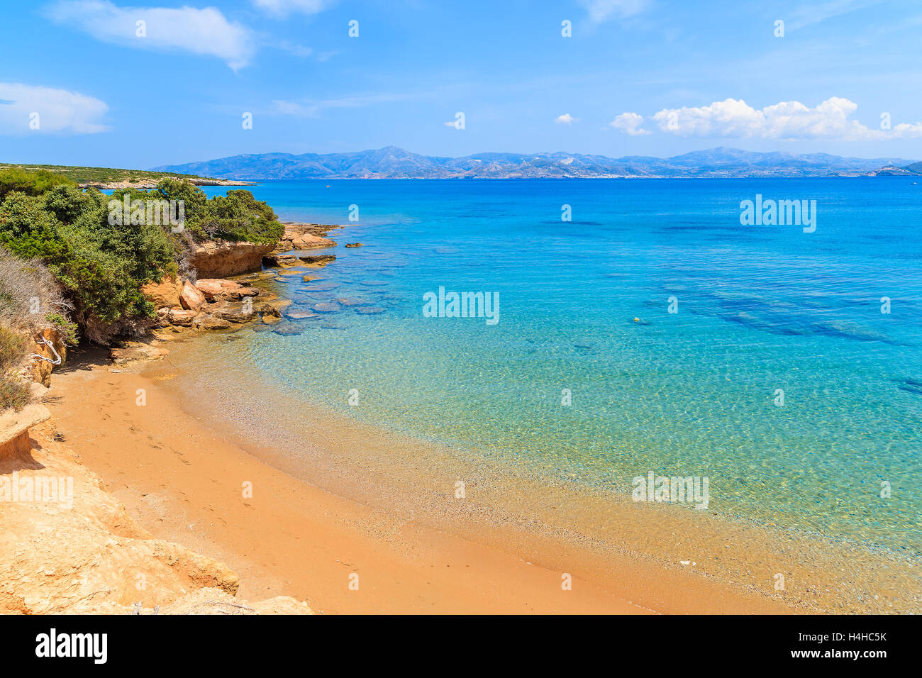 A view of beautiful beach near Santa Maria village, Paros island, Greece Stock Photo