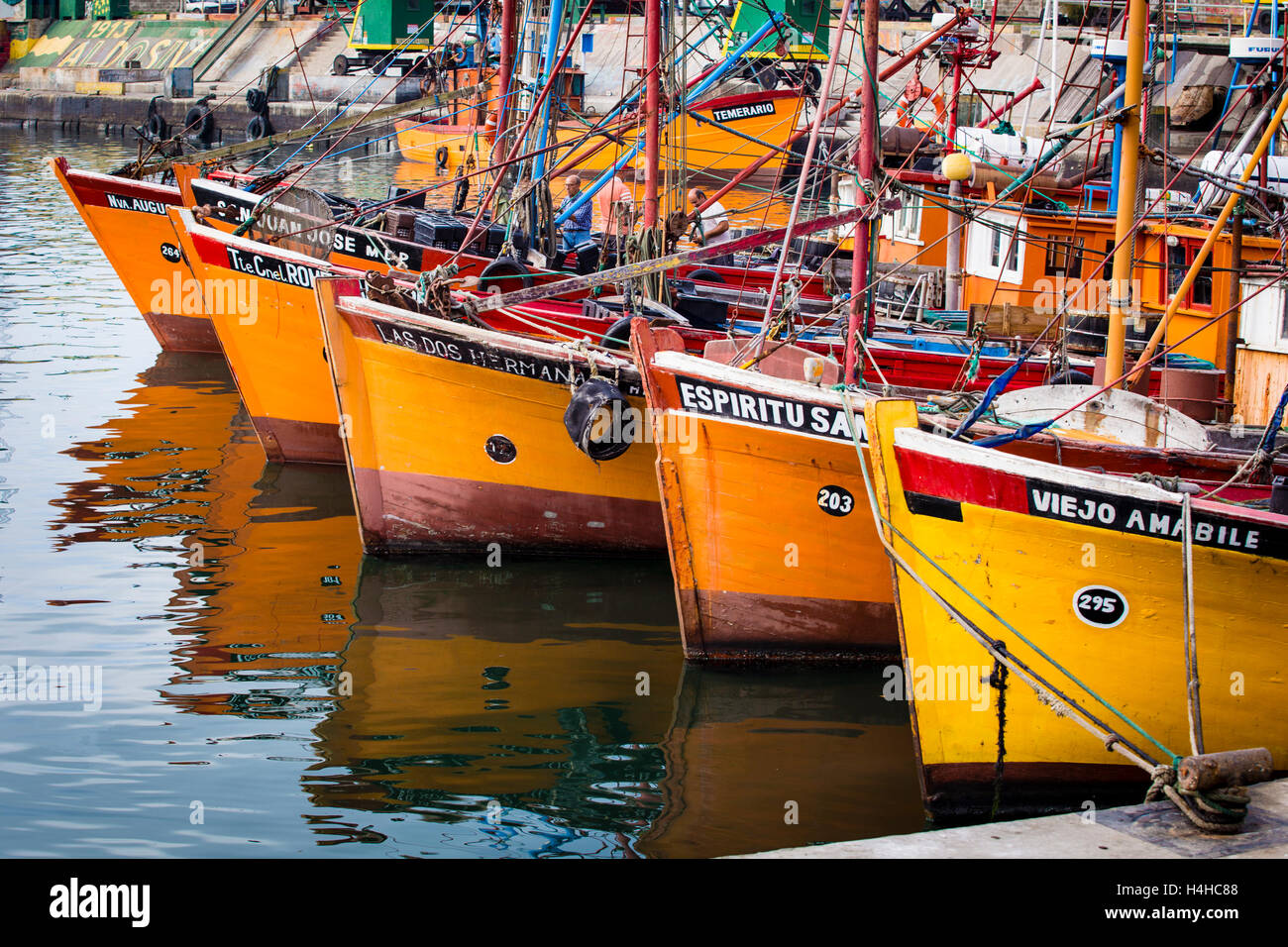 Traditional fishing boats of Mar del Plata, Argentina Stock Photo
