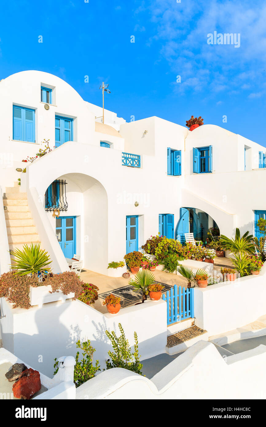 White architecture of Greek style apartments in Imerovigli village on