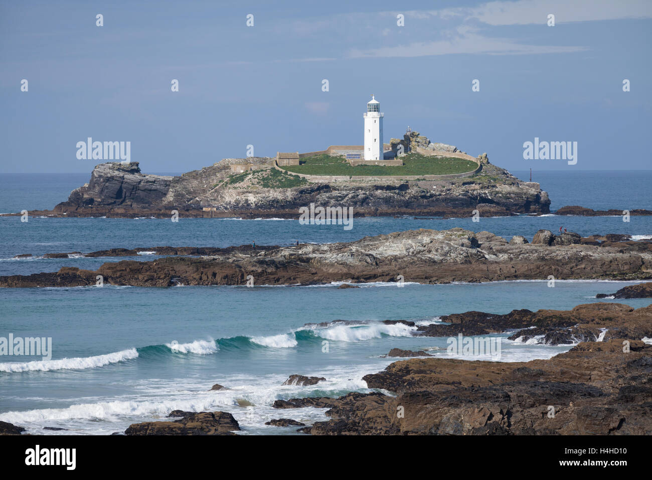 Godrevy Lighthouse and beach in Cornwall Stock Photo - Alamy