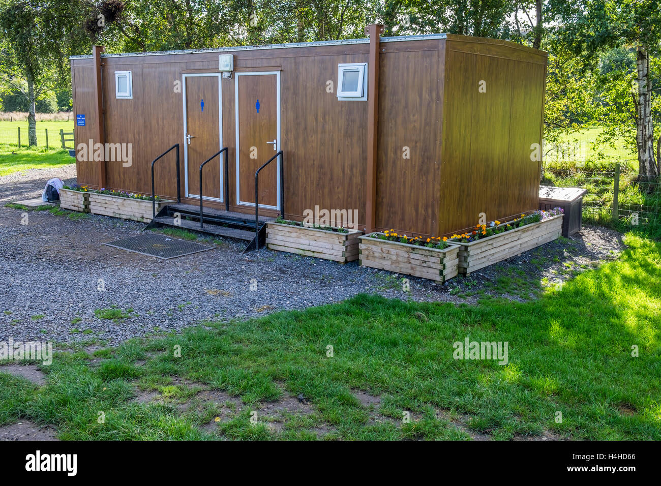 A toilet block on a campsite in the Lake District, Stock Photo