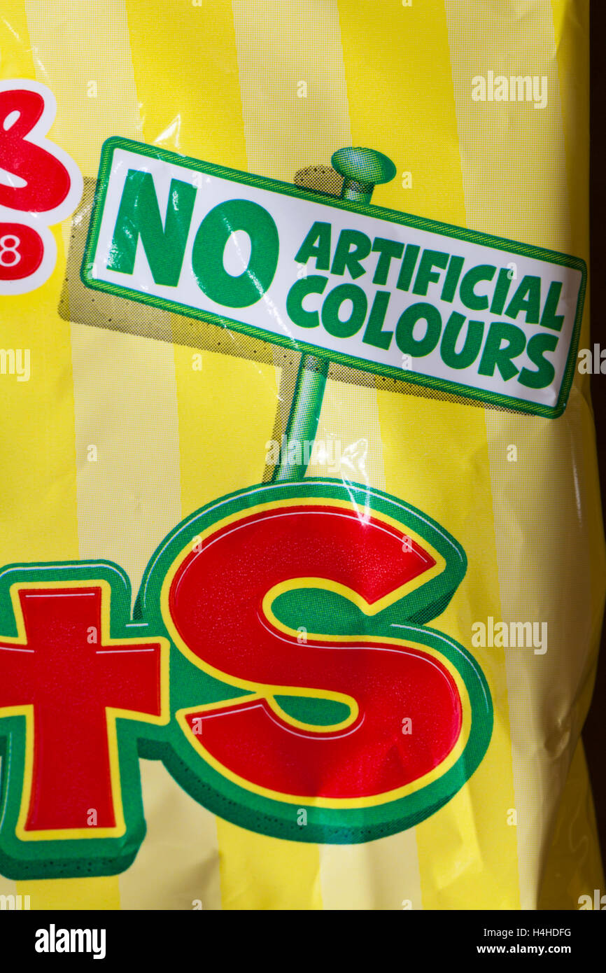 No artificial colours - information on bag of Swizzels loadsa sweets Stock Photo