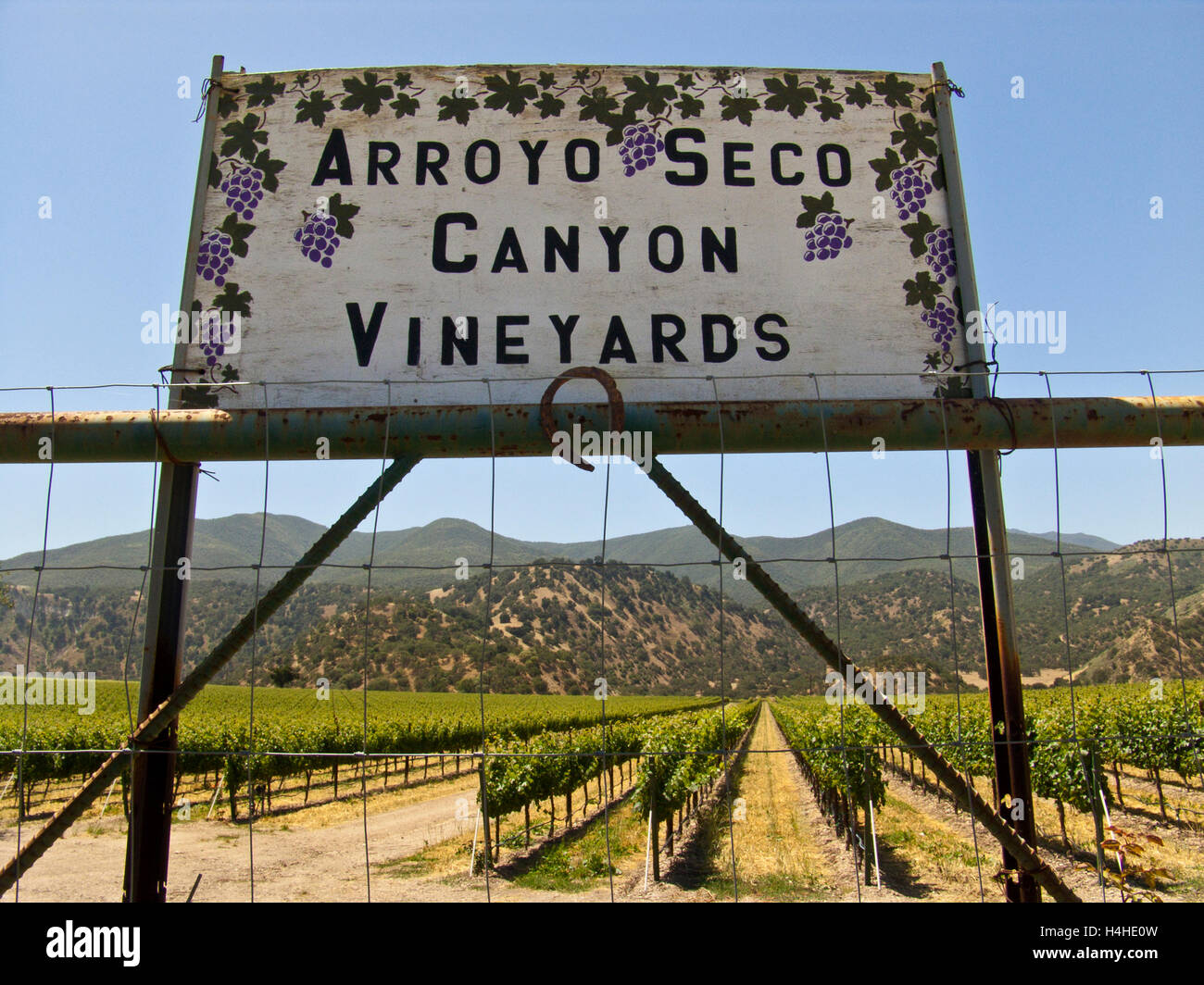 Rustic sign for Arroyo Seco Canyon Vineyards, Monterey Co., California. USA Stock Photo