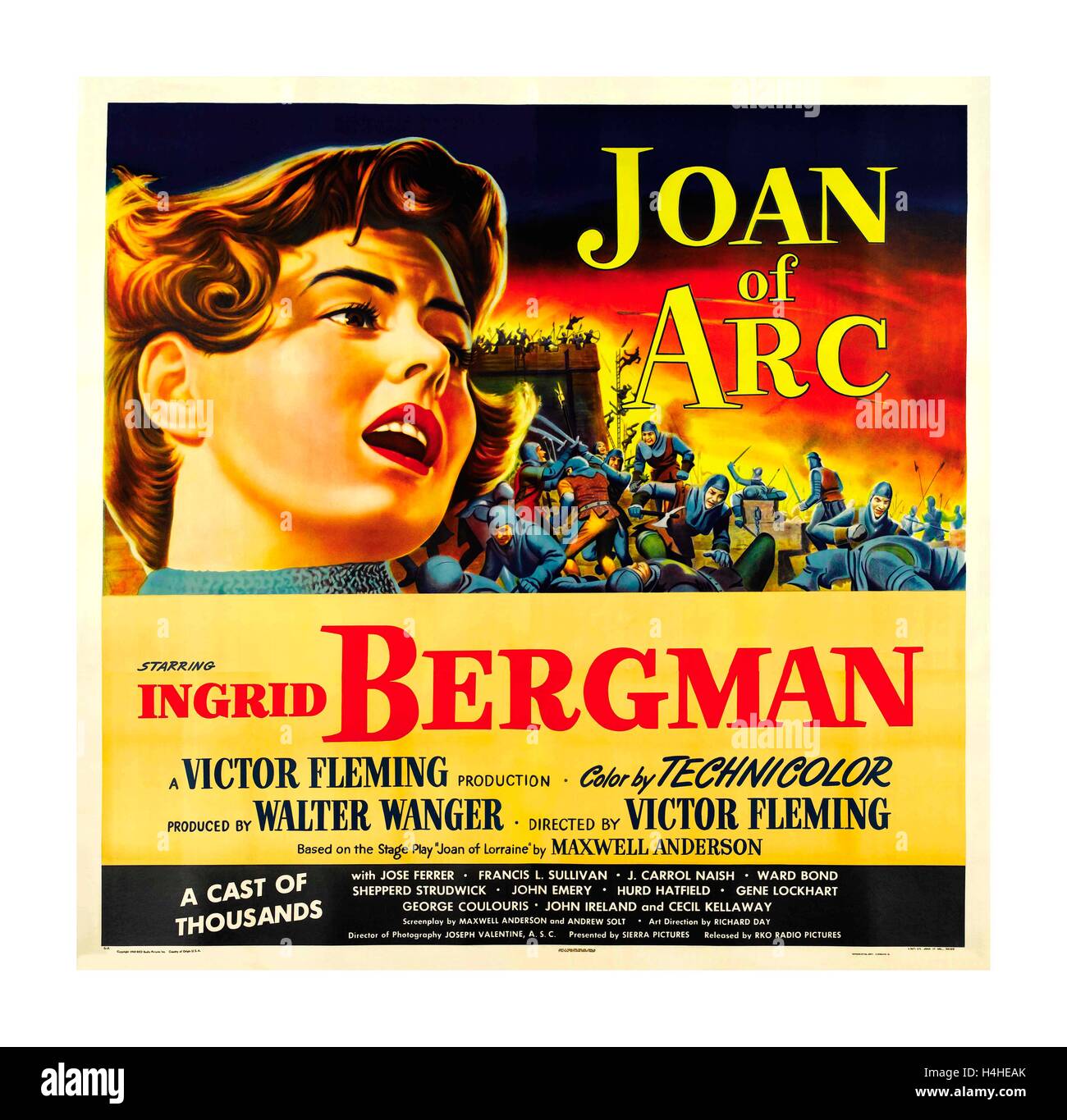 Epic 1948 vintage movie poster of Ingrid Bergman as Joan of Arc directed by Victor Fleming Stock Photo