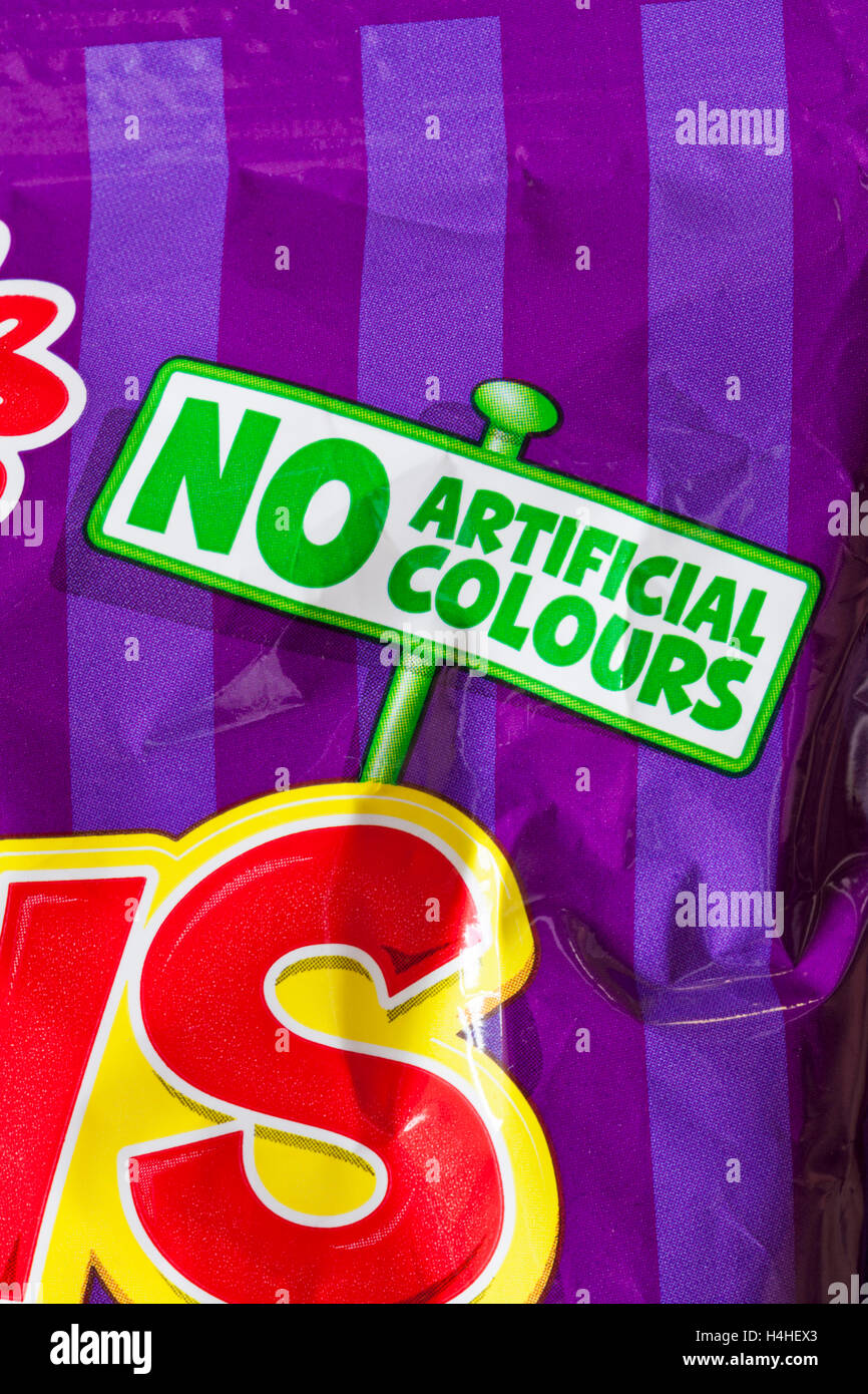 No artificial colours - information on bag of Swizzels loadsa chews Stock Photo