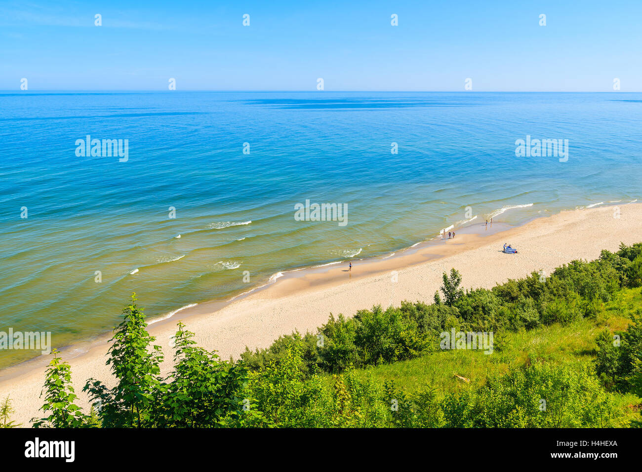 A view of sandy beach from cliff in Jastrzebia Gora coastal village, Baltic Sea, Poland Stock Photo