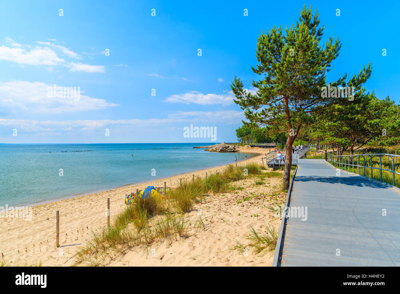 Coastal promenade along beach in Pucka bay on Hel peninsula, Baltic Sea, Poland Stock Photo
