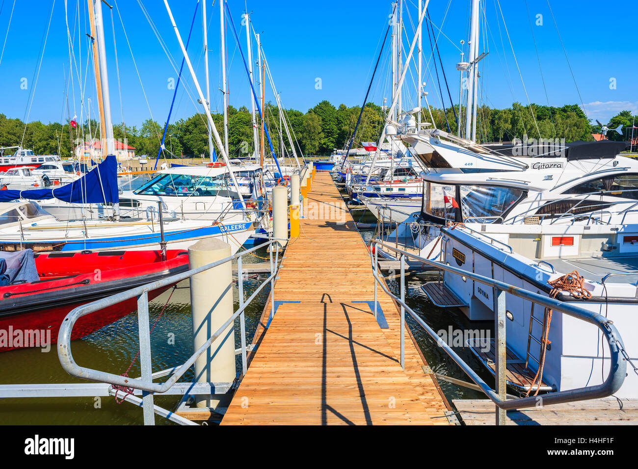 LEBA SAILING PORT, POLAND - JUN 23, 2016: a view of sailing port in Leba town on coast of Baltic Sea, Poland. This is one of the Stock Photo