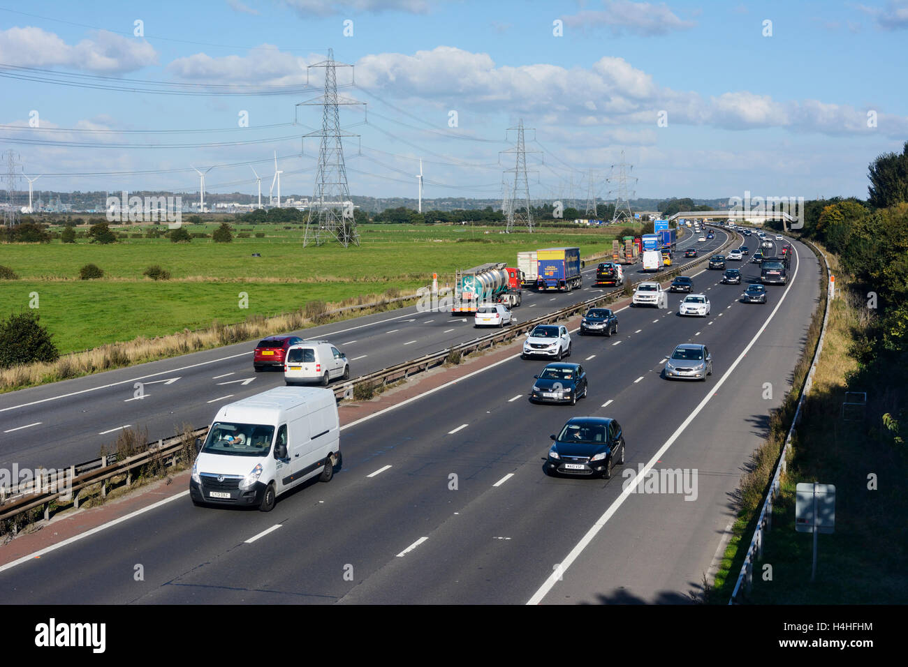 The M56 motorway passing Frodsham & Helsby in Chesire. Stock Photo