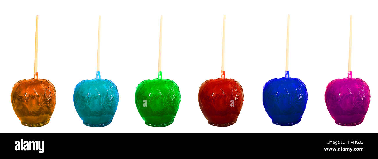 assorted candy apples on white background Stock Photo Alamy