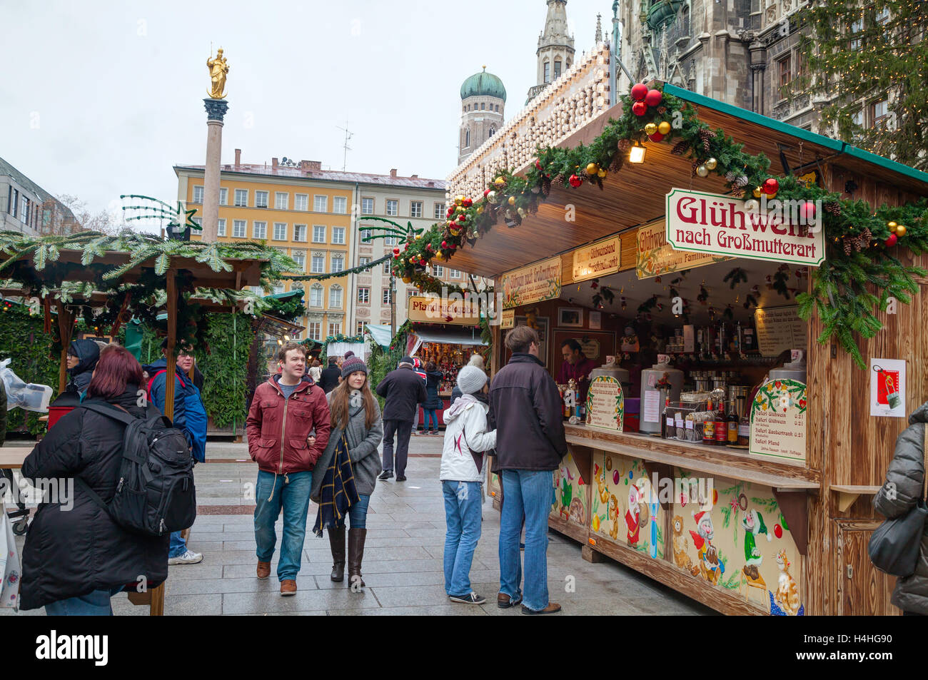 MUNICH - NOVEMBER 30: Marienplatz with people on November 30, 2015 in Munich. It's the 3rd largest city in Germany. Stock Photo