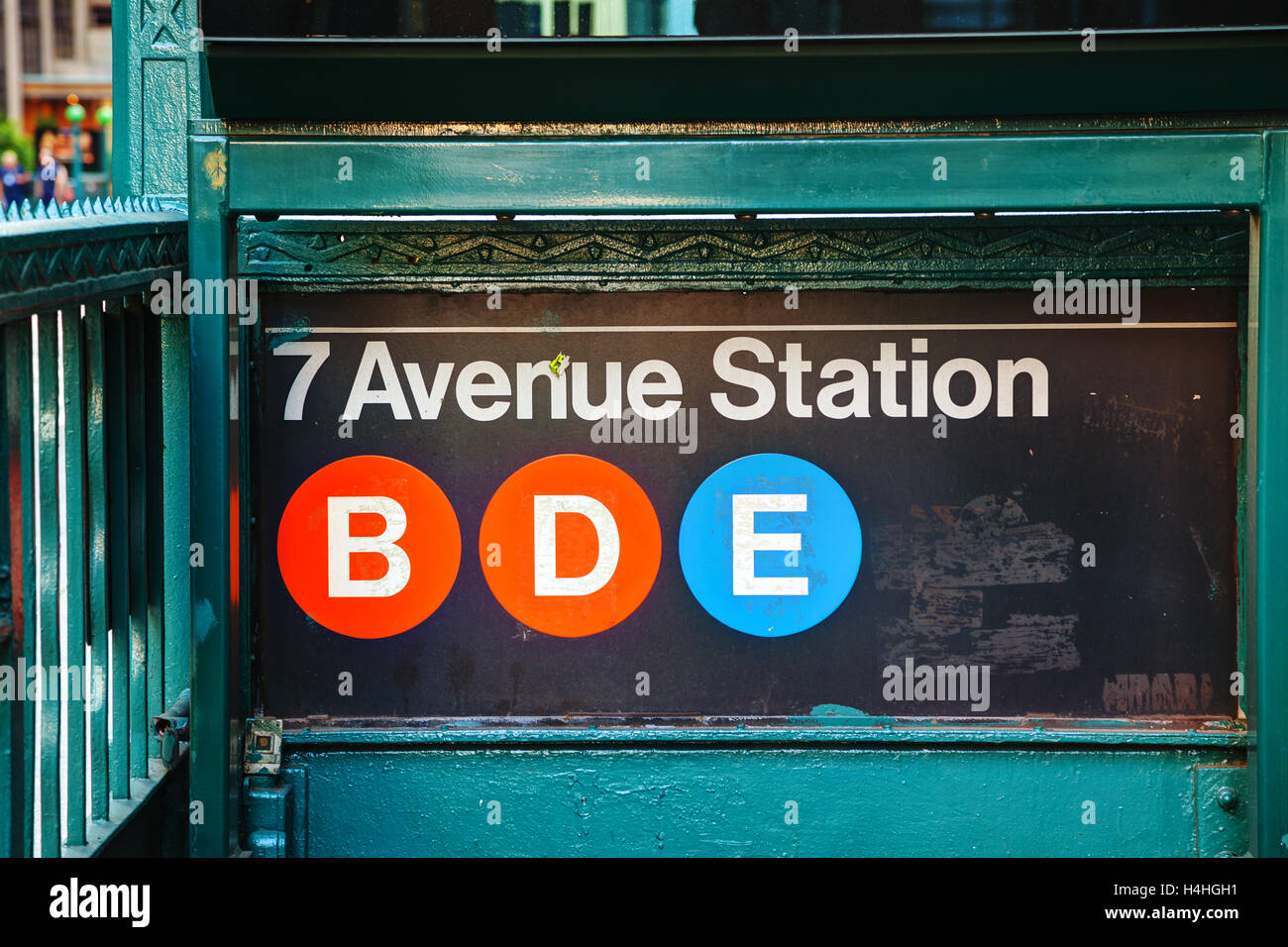 NEW YORK CITY - SEPTEMBER 5: 7th Avenue subway sign on September 5, 2015 in New York City. Stock Photo