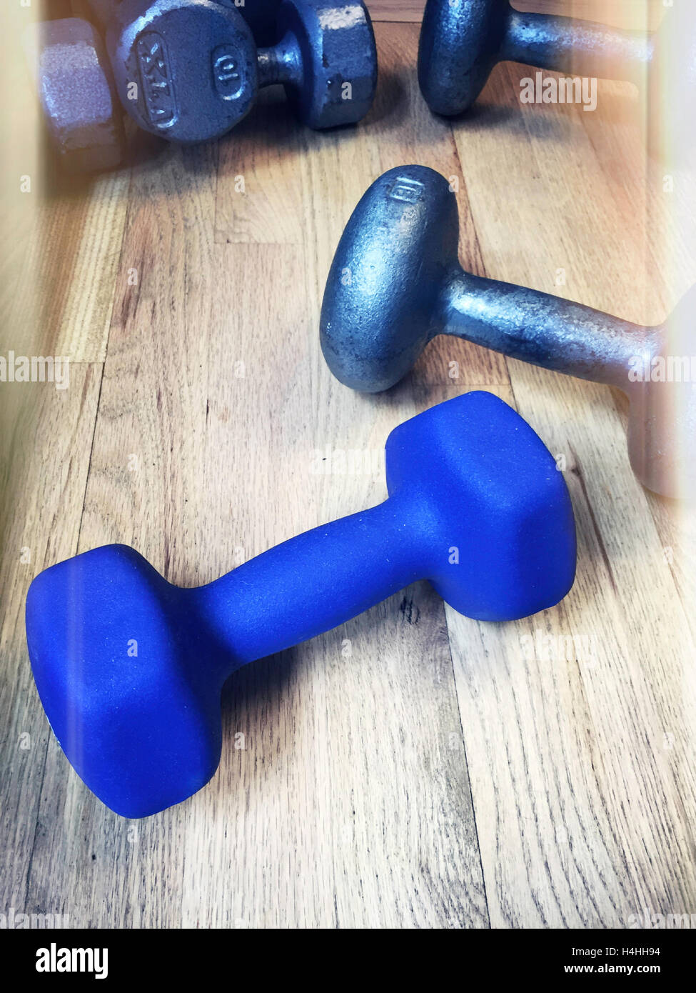 Still Life , Small Weights  on Gym Floor, USA Stock Photo