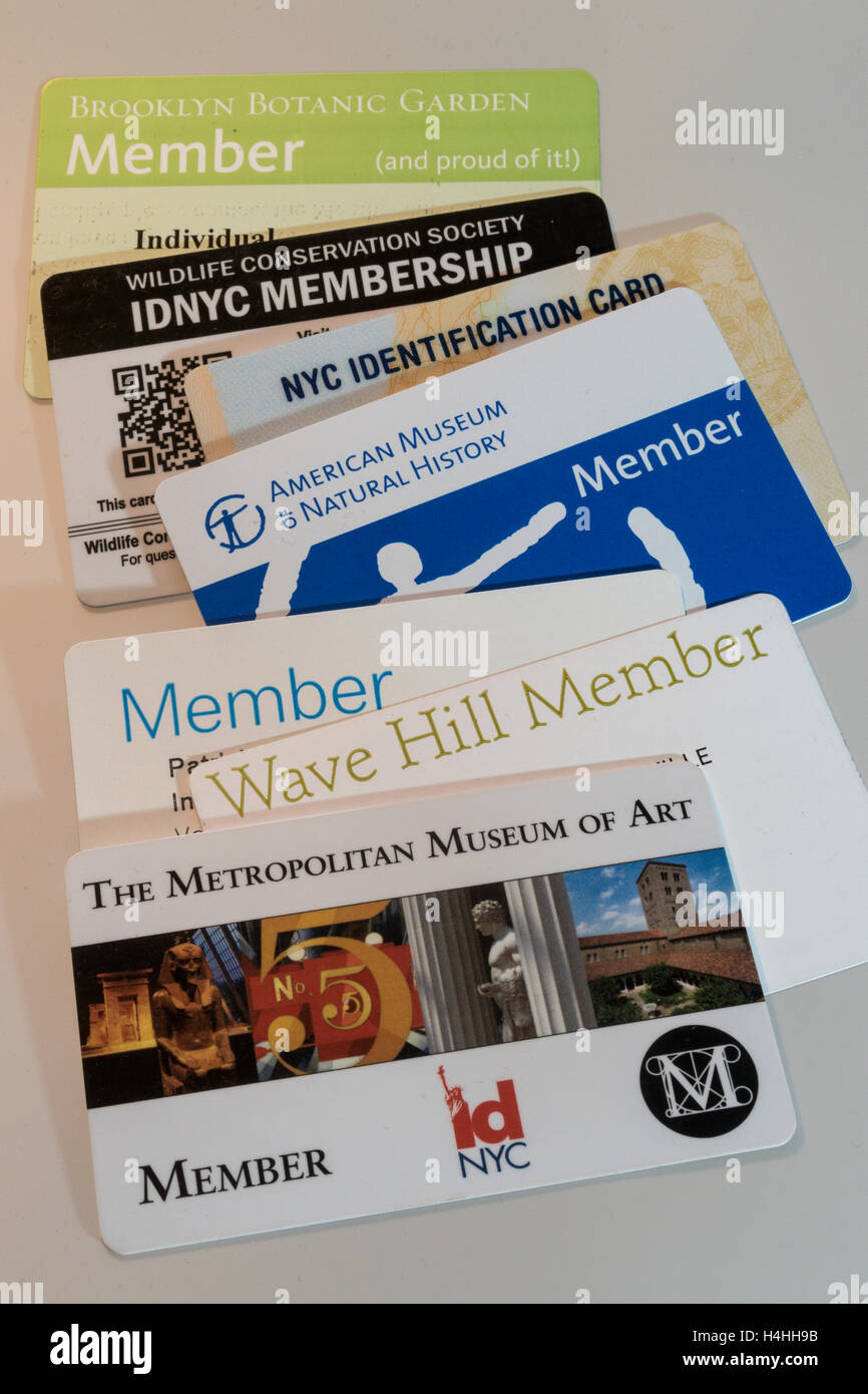 Collection of IDNYC Complimentary Membership Cards, NYC, USA Stock Photo