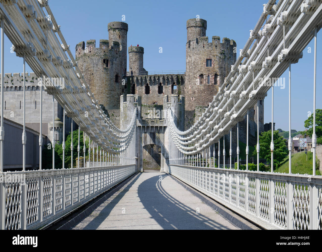 Suspension Bridge, Conwy Castle, North Wales Stock Photo