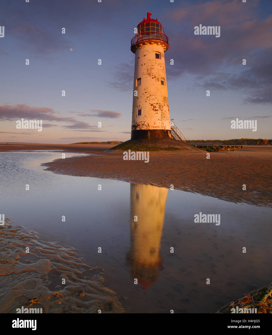 Talacre Lighthouse, Point of Ayre, Wales, Stock Photo