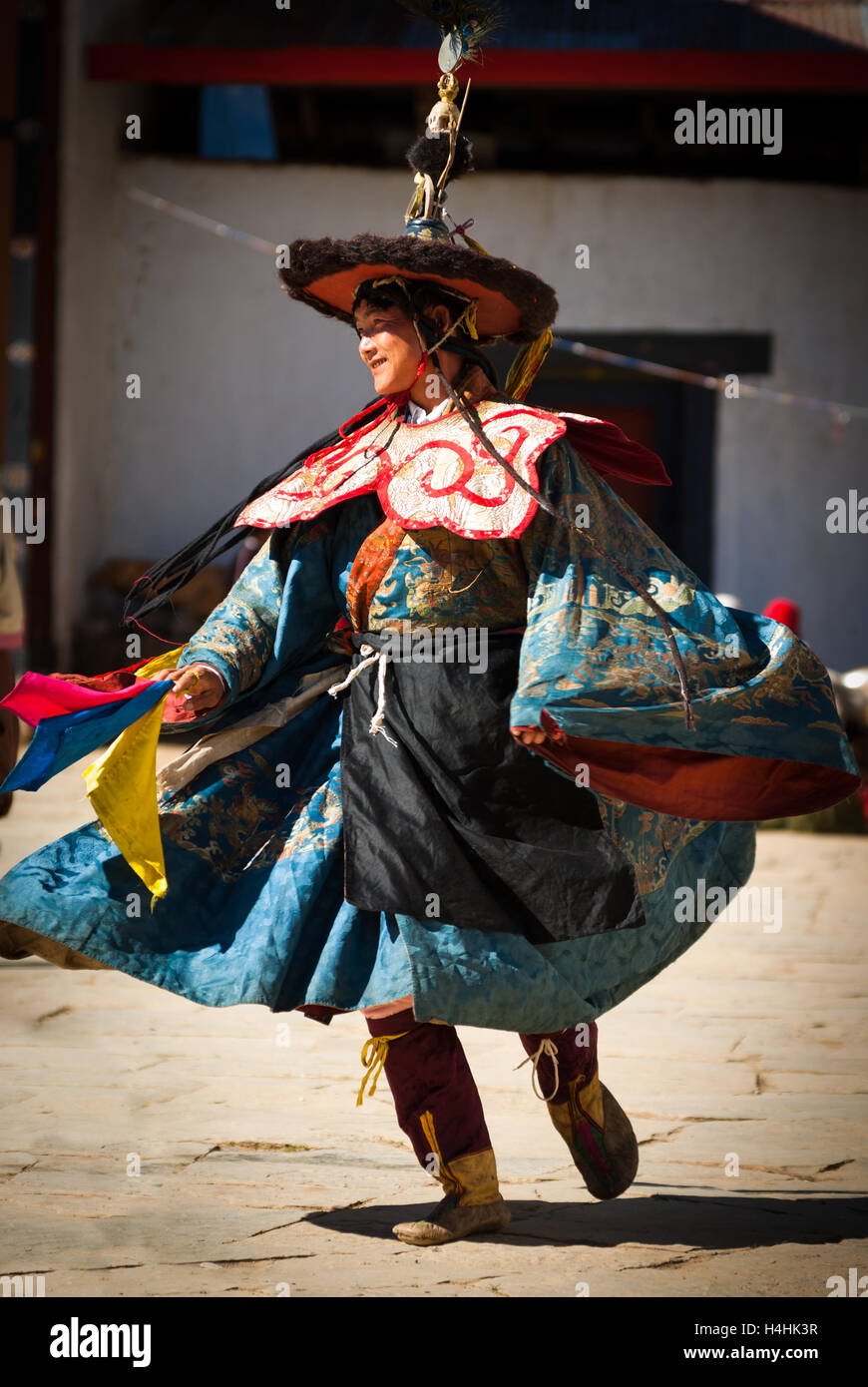 Buddhist Black Hat Dance at Black-necked Crane Festival, Gangte Monastery, Phobjikha Valley, Bhutan Stock Photo