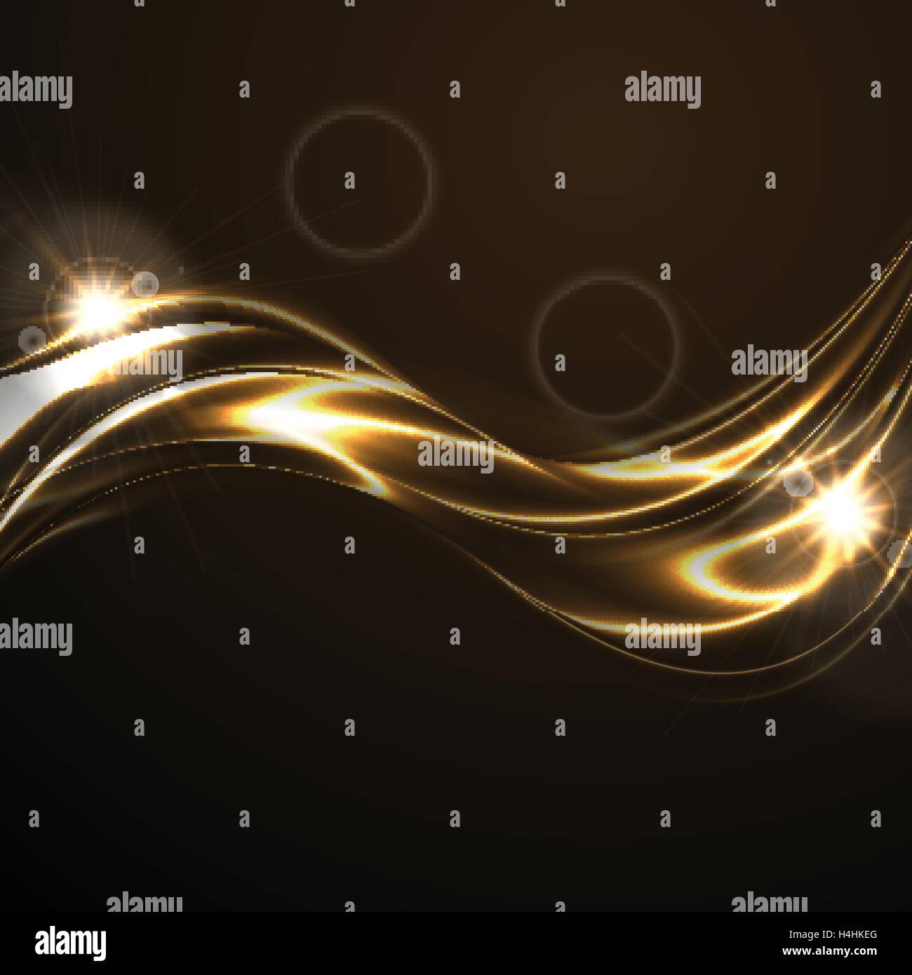 Golden liquid smooth waves on black background with lens flare. Vector ...