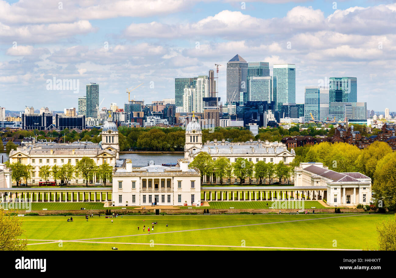 View of Canary Wharf from Greenwich - London, England Stock Photo
