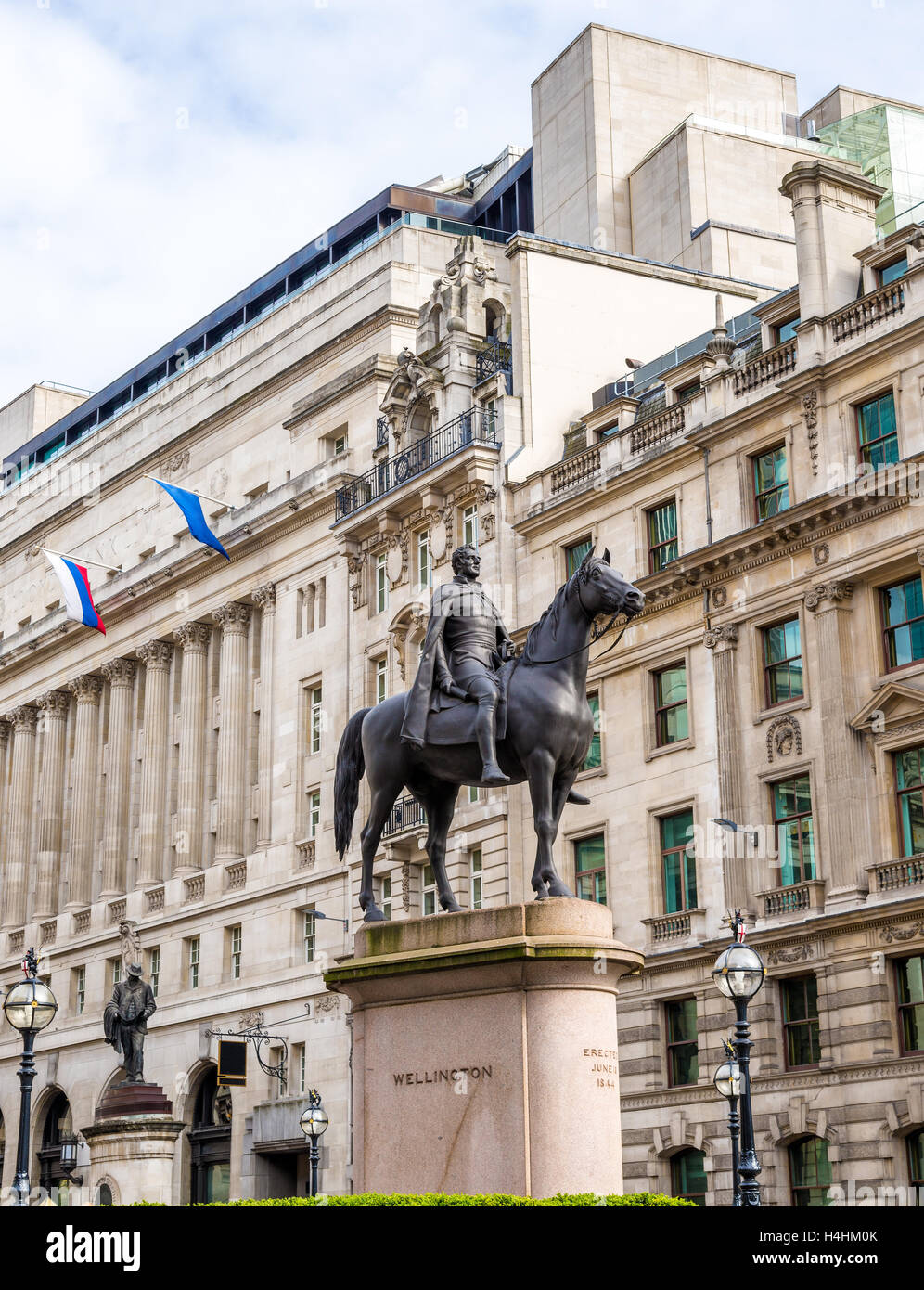 Equestrian statue of Wellington in London - England Stock Photo