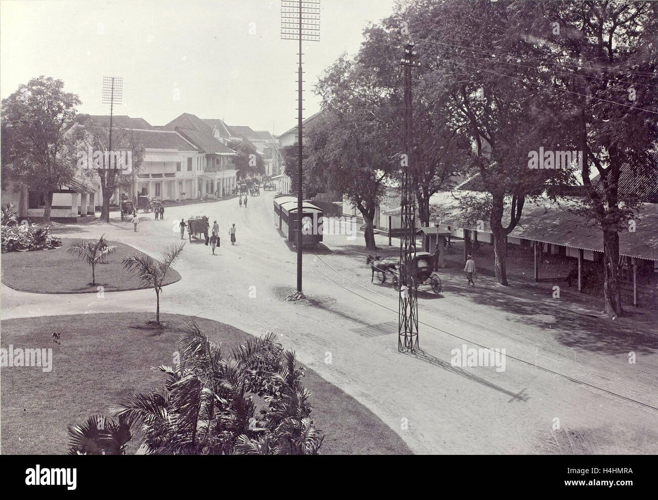 Surabaya with trams, trolleys and passersby, Indonesia, Anonymous, c