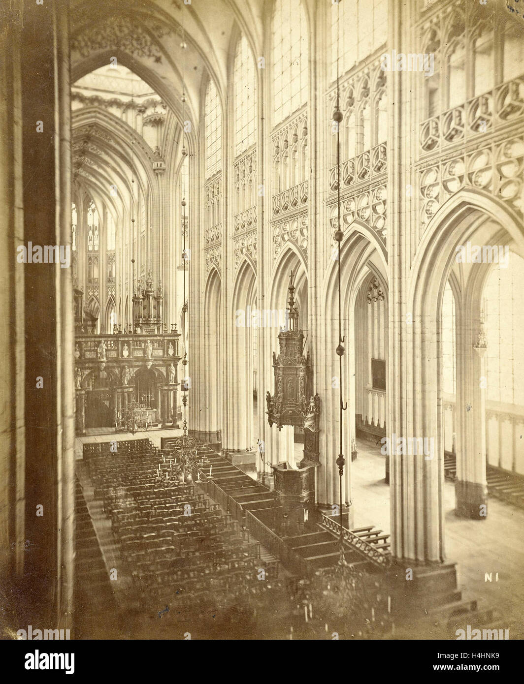 Interior of St. Jan 's-Hertogenbosch, The Netherlands, A.G. Schull, 1865 - 1875 Stock Photo