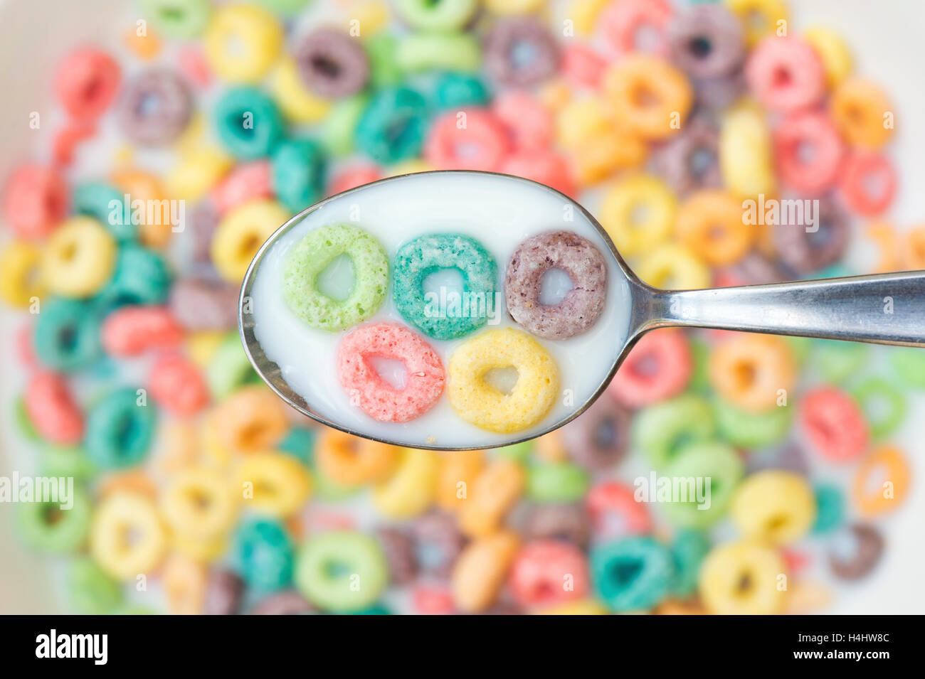 Froot Loops. Colourful breakfast cereal Stock Photo
