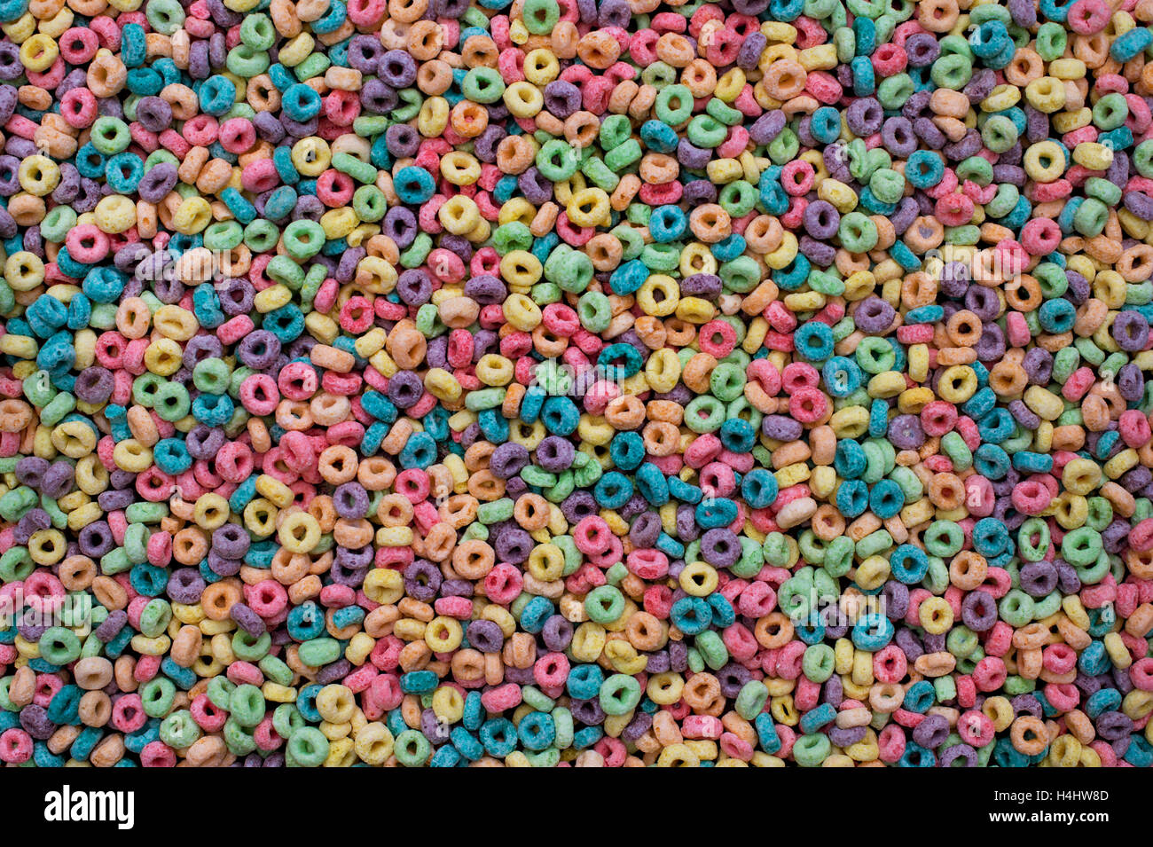 Froot Loops. Colourful breakfast cereal pattern Stock Photo