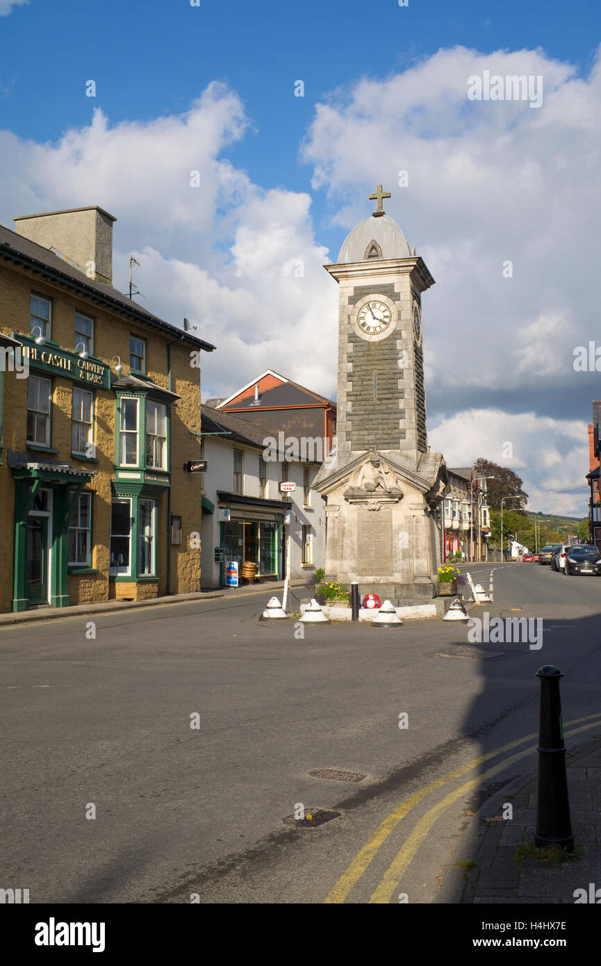 Rhayader town center and memorial clock tower, Powys Wales UK Stock Photo