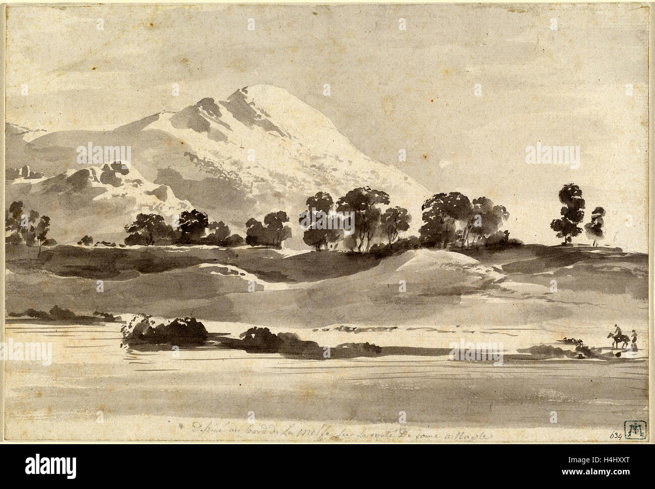 Jean-Jacques de Boissieu, Mount Cairo from across the Melfa River, French, 1736-1810, c. 1765-1766, brush and gray wash Stock Photo