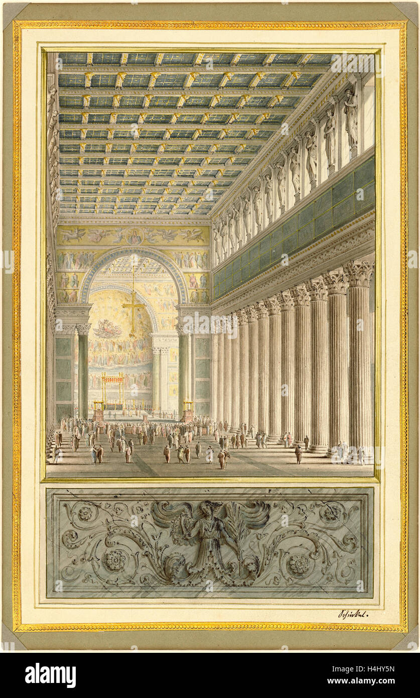 Karl Friedrich Schinkel, German (1781-1841), The Nave, Apse and Crossing of a Cathedral for Berlin, 1827, watercolor Stock Photo