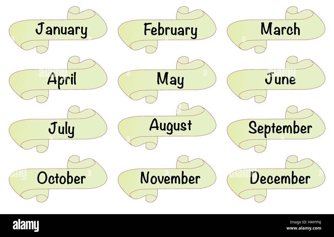 The months of the year on a scroll Stock Vector