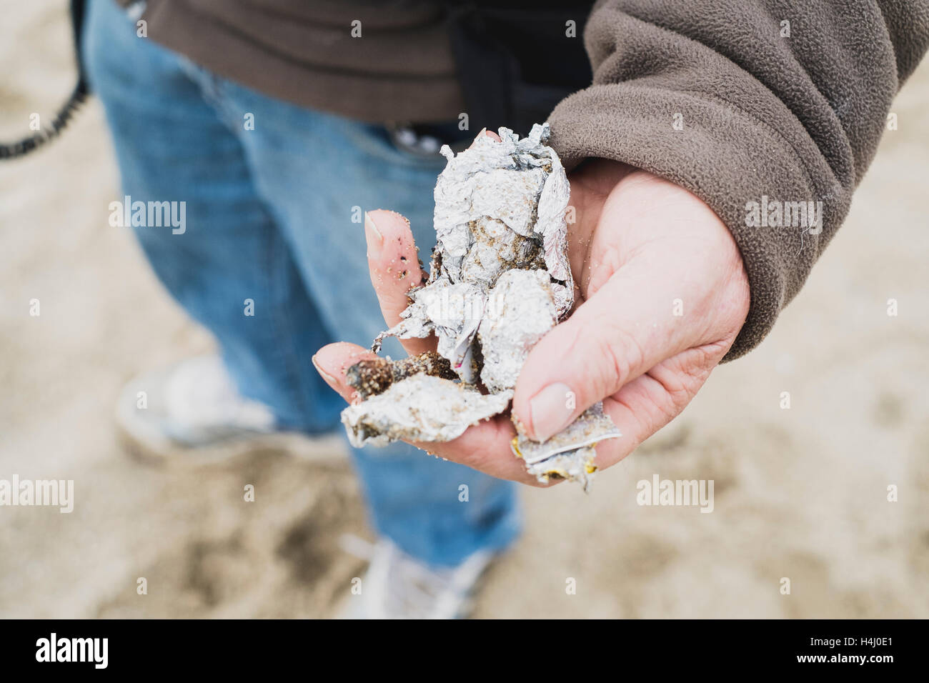The findings of a man metal detecting on Falmouth's Gyllyngase Beach 15-10-2016 Stock Photo