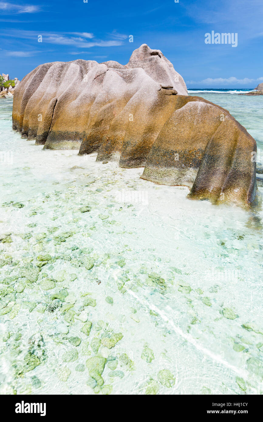 A stunning weather shaped granite rock near Source D'Argent in La Digue
