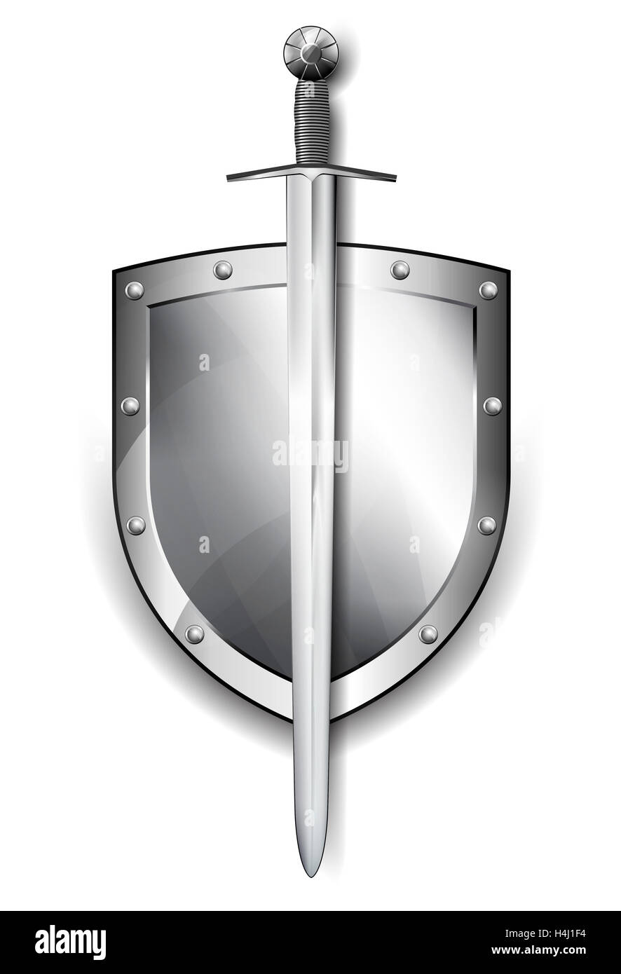 Silver Shield depicting protection Antivirus security firewall Stock Photo