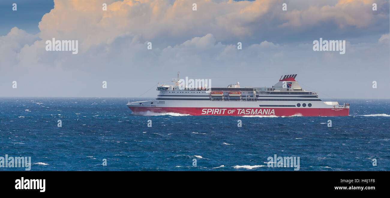 Bass Strait, Australia - October 1, 2016: Spirit of Tasmania cruise ferry crossing Bass Strait Stock Photo