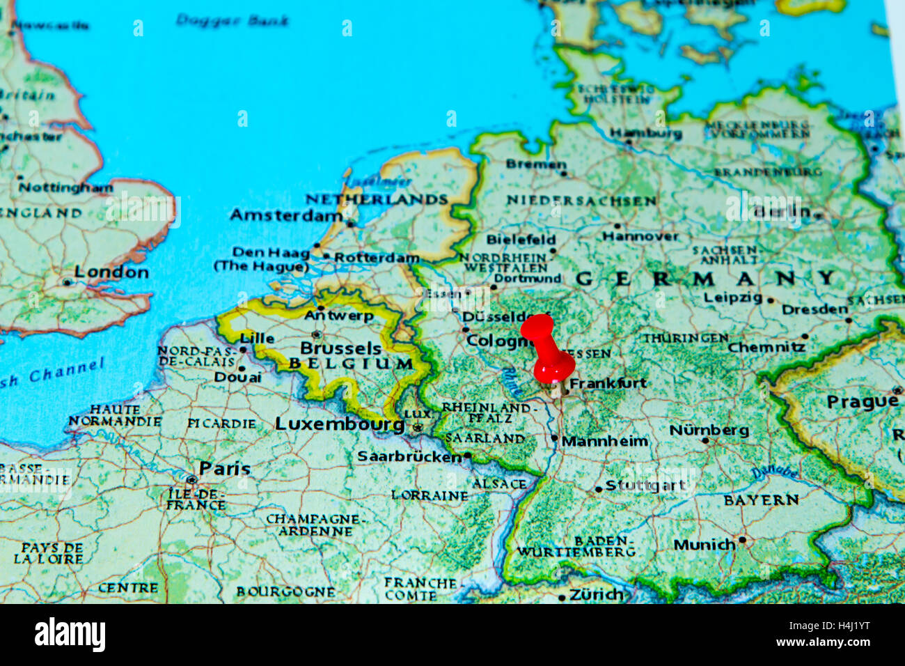 Frankfurt, Germany pinned on a map of Europe Stock Photo - Alamy