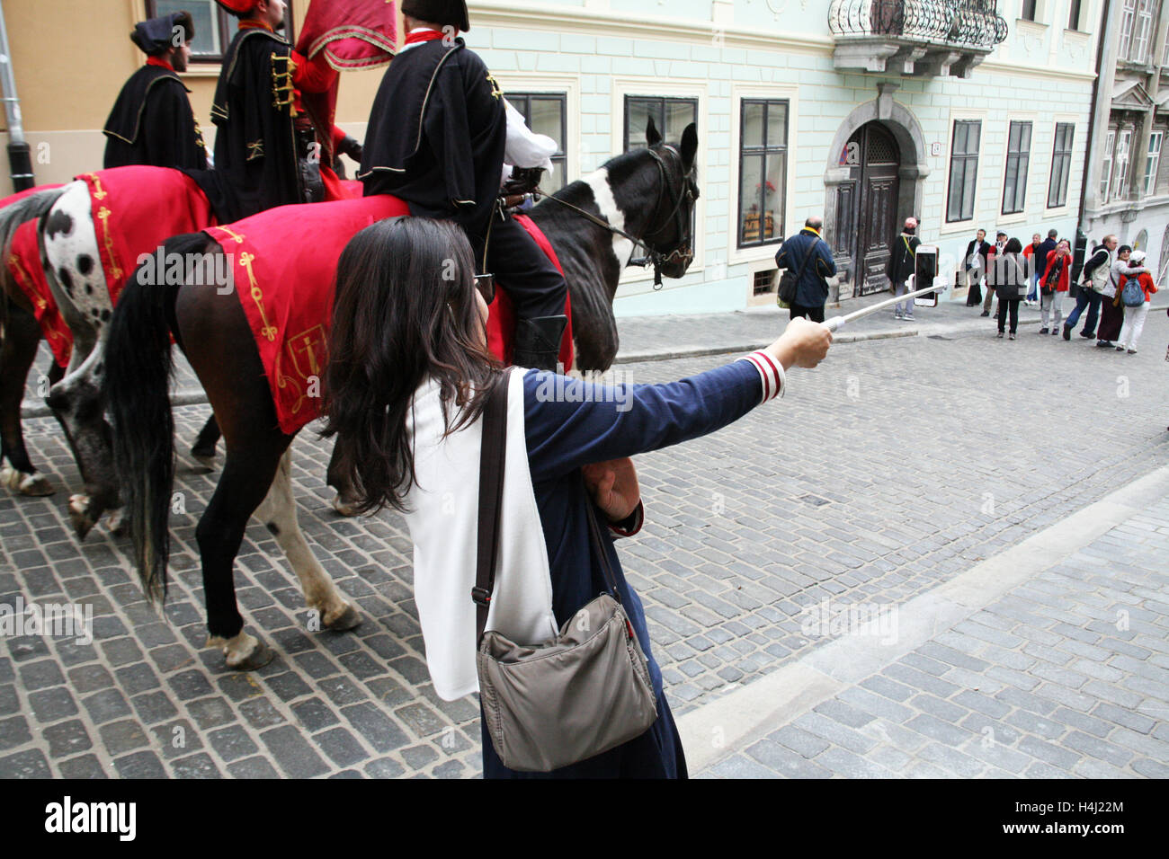 Korean tourists enyoing Kravata's day parade,Zagreb,Croatia,Europe,3 Stock Photo