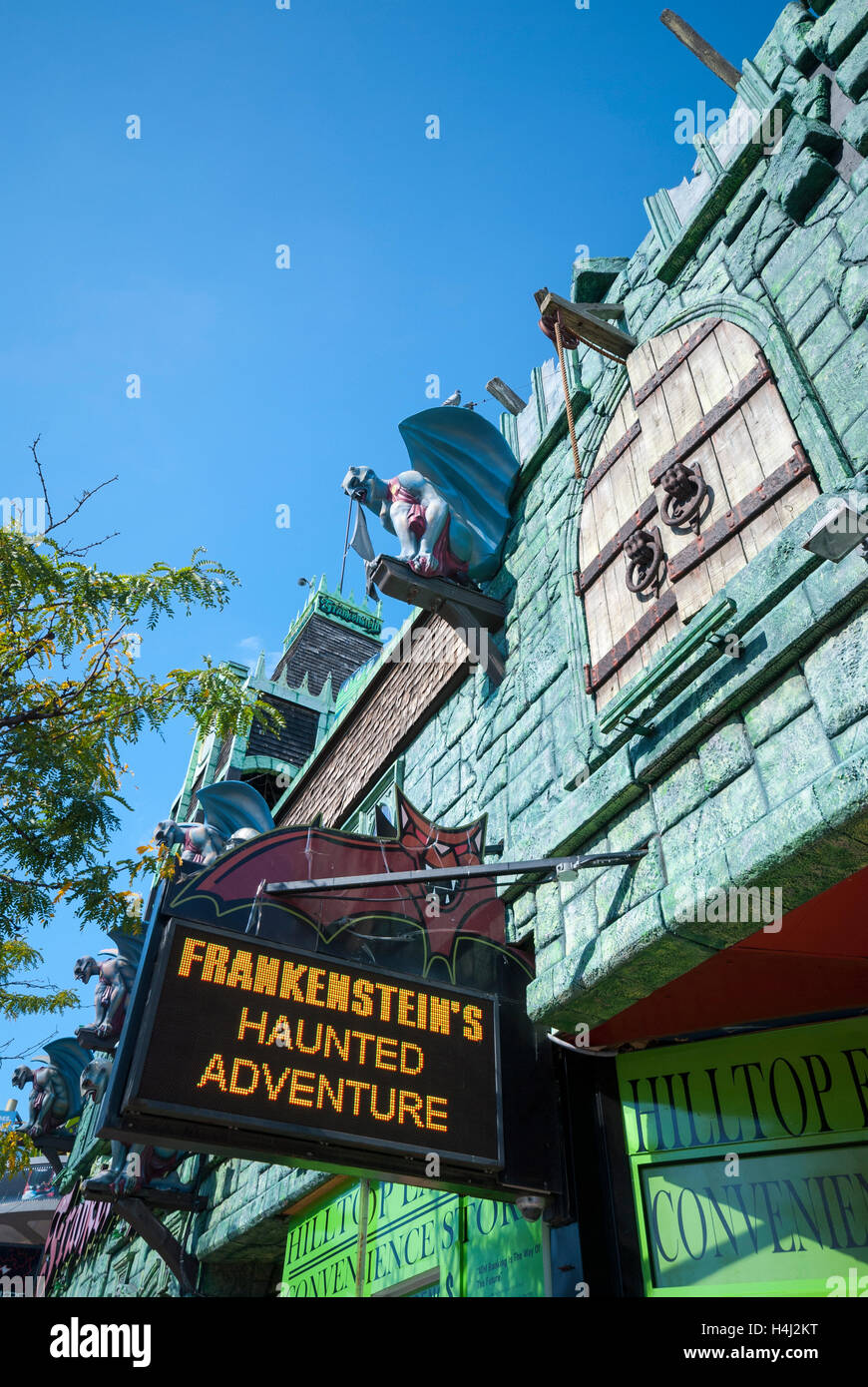 The Frankensteins Haunted Adventure, a tourist attraction and amusement on Clifton Hill in Niagara Falls Ontario Canada Stock Photo