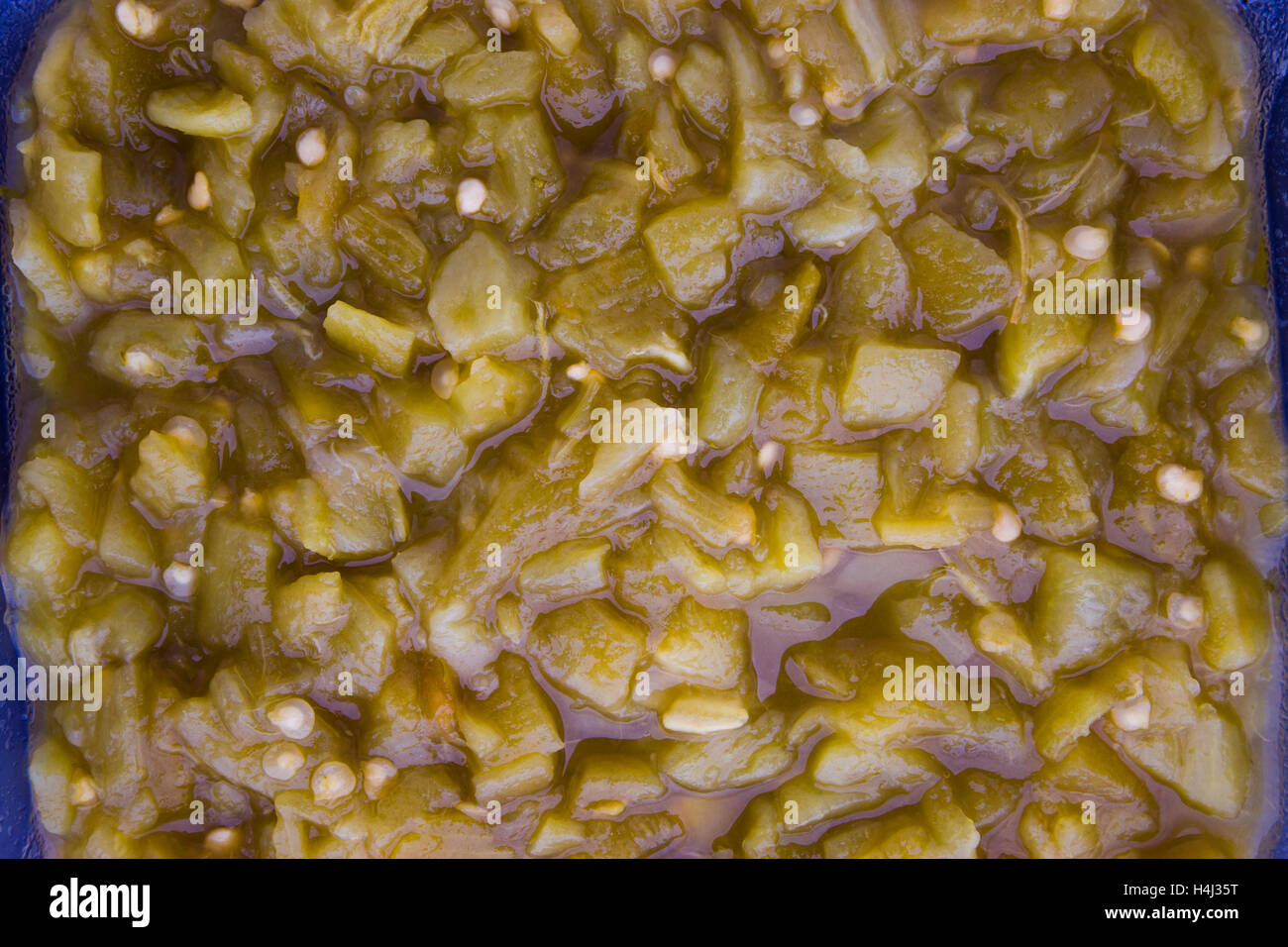 canned diced green chili peppers Stock Photo